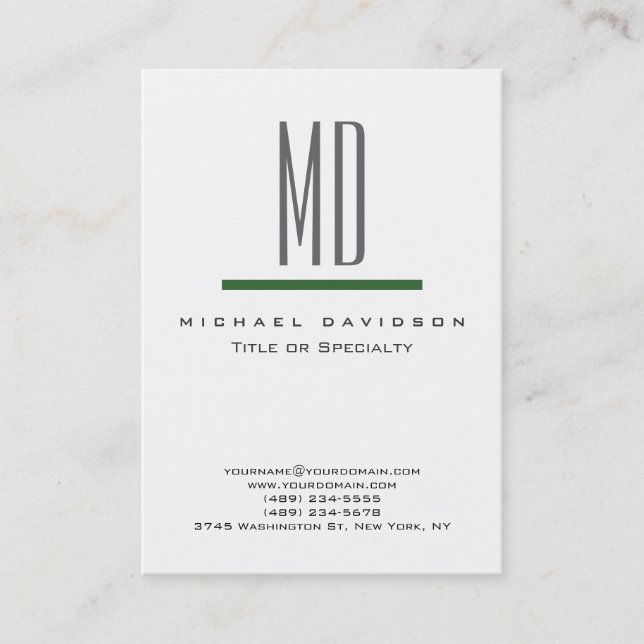 Trend Grey Monogram White Green Business Card (Front)