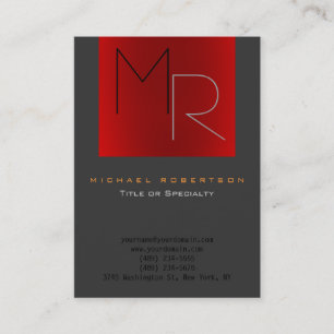 Trend Grey Red Unique Monogram Plain Business Card
