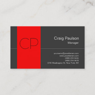 Trend Red Stripe Dark Grey Monogram Business Card