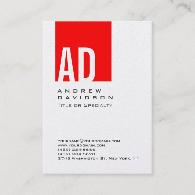 Trend Red Stripe Monogram White Business Card (Front)