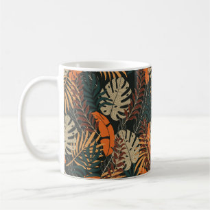 Trend seamless tropical pattern with bright orange coffee mug