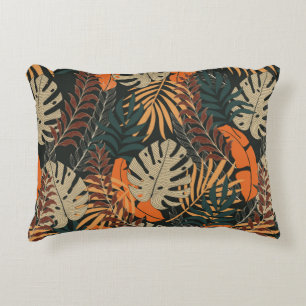 Trend seamless tropical pattern with bright orange decorative cushion