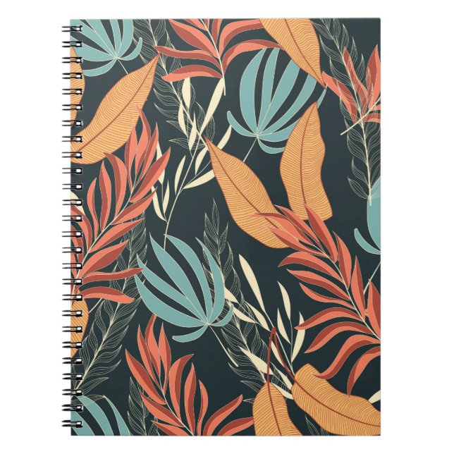 Trend seamless tropical pattern with bright yellow notebook (Front)