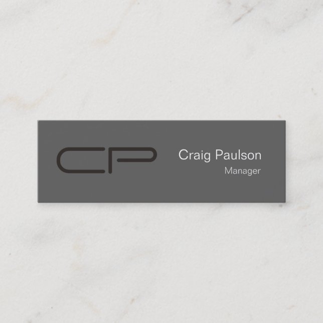 Trend Slim Grey Black White Monogram Business Card (Front)