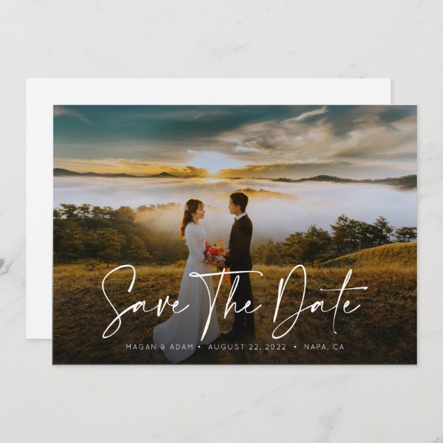 Trend Stylish Calligraphy with photo Save the date (Front/Back)