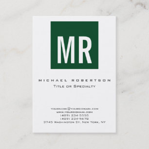 Trend Up Forest Green Monogram White Business Card