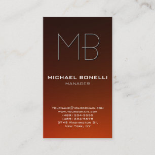 Trend vertical brown orange monogram business card