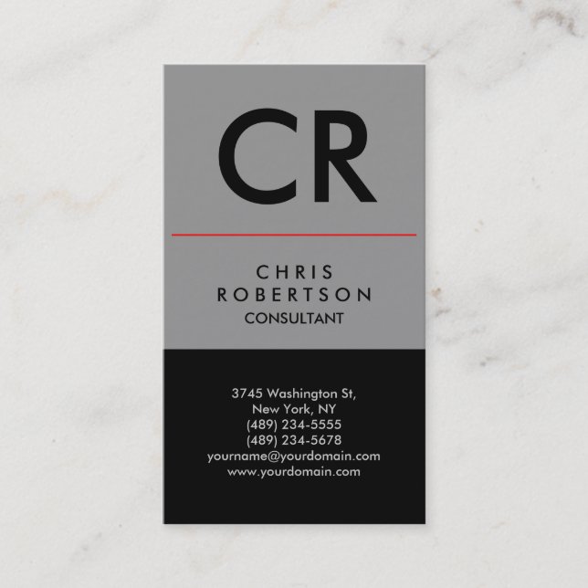 Trend Vertical Grey Black Consultant Business Card (Front)