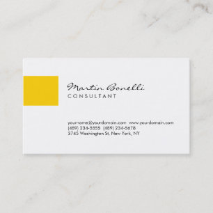 Trend Yellow White Minimalist Script Business Card
