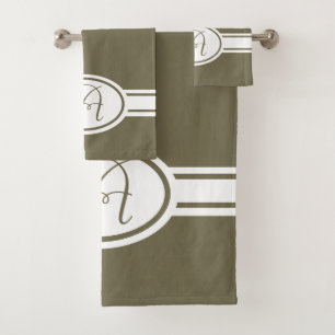 Trendcolor Pantone 2019 Martini Olive Monogram Bath Towel Set