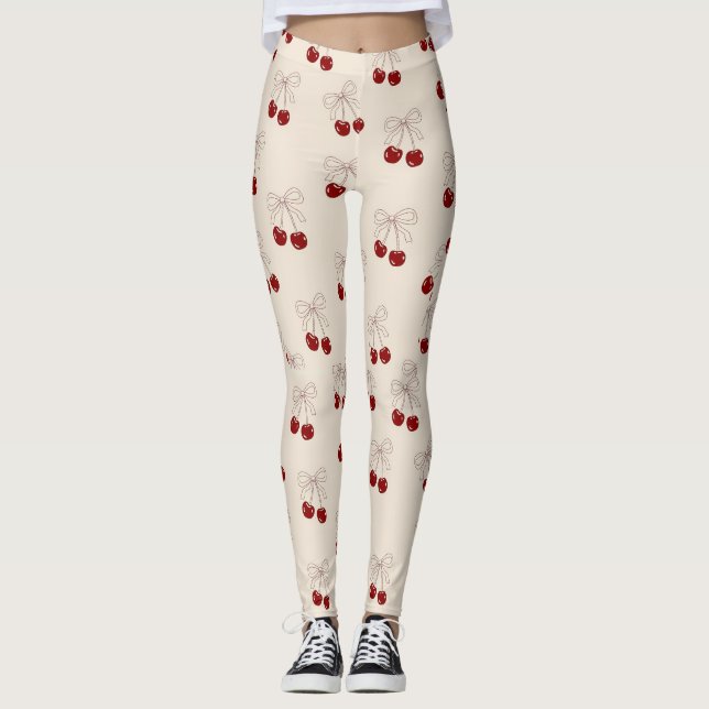 Trending Bow Cherry Leggings – Cute & Stylish  (Front)