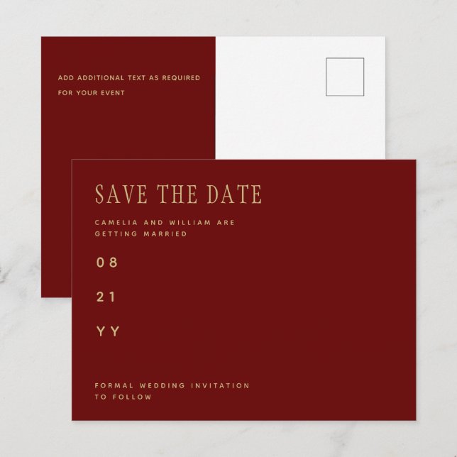 Trending Burgundy Gold Wedding SAVE THE DATE Postc Postcard (Front/Back)