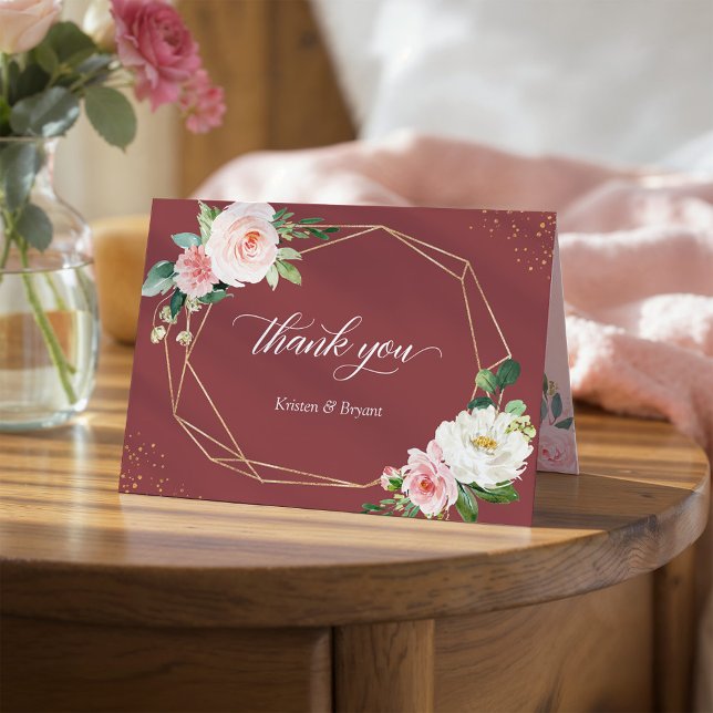 Trending Cinnamon Rose Floral Geometric Frame Thank You Card (Creator Uploaded)