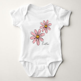 Trending Daisy Blush pink inky art  Baby Bodysuit
