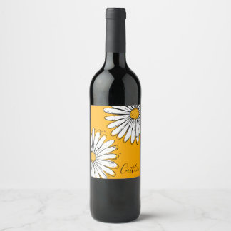 Trending Daisy Orange inky art Wine Label