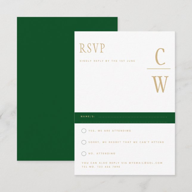 Trending Emerald Green Gold Wedding RSVP Card (Front/Back)