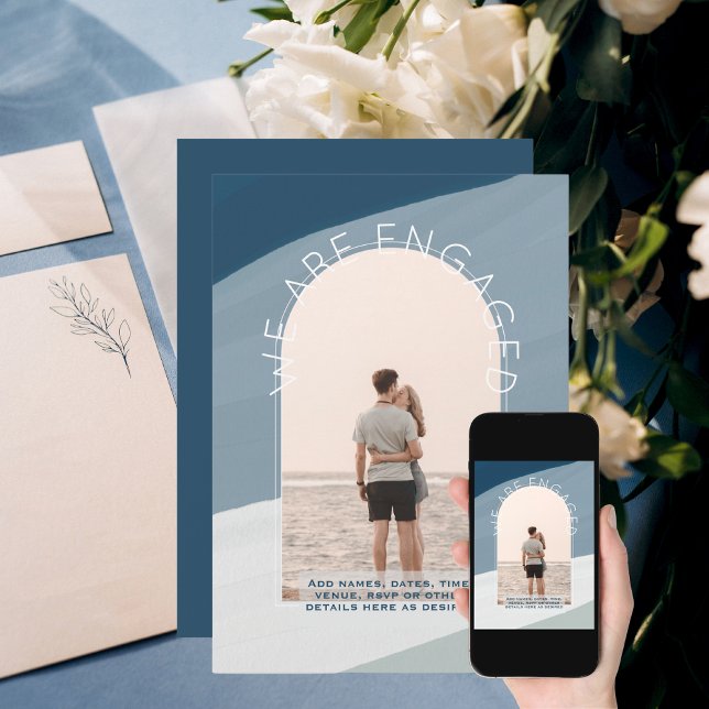 Trending Engagement | Photo Dusty Blue Stripes  Invitation (Creator Uploaded)