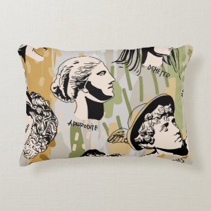 Trending Greek Gods Art Portrait Seamless Pattern. Decorative Cushion