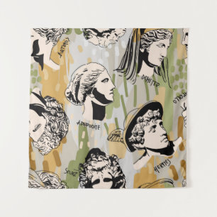Trending Greek Gods Art Portrait Seamless Pattern. Tapestry