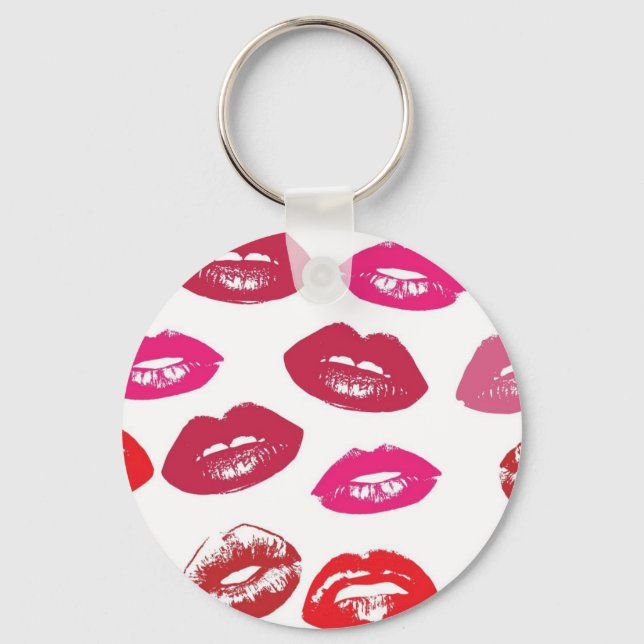 Trending Kisses pattern luscious pink lips mwah! Key Ring (Front)