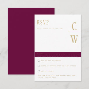 Trending Modern Berry Wine Gold Wedding RSVP Card