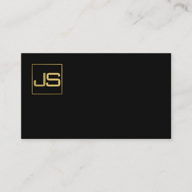 Trending Modern Monogram Stylish Black Gold Business Card (Front)