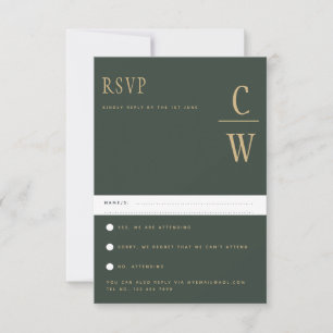 Trending Modern Moss Green Gold Wedding RSVP Card