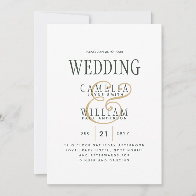 Trending Modern OLIVE Green Gold Wedding Invitation (Front)