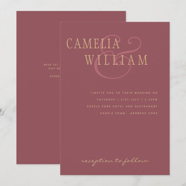 Trending Modern Wedding Dusty Rose Pink Gold Invitation (Front/Back)