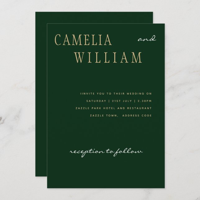 Trending Modern Wedding Emerald Green Gold Invitation (Front/Back)