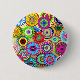 Trending Psychadelic Flower Power Print Accessory 6 Cm Round Badge