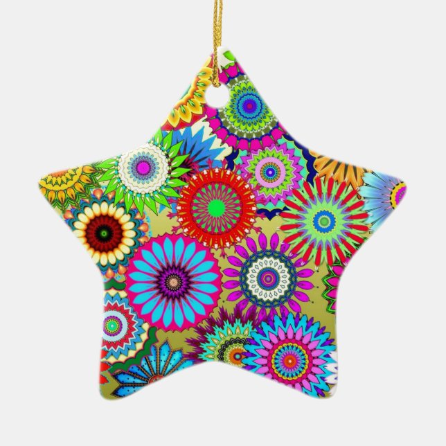 Trending Psychadelic Flower Power Print Accessory Ceramic Tree Decoration (Front)