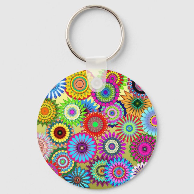 Trending Psychadelic Flower Power Print Accessory Key Ring (Front)