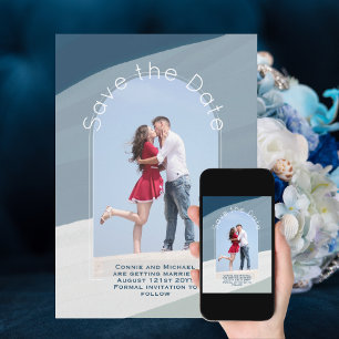 Trending Save the Date   Photo Dusty Blue Stripes Invitation