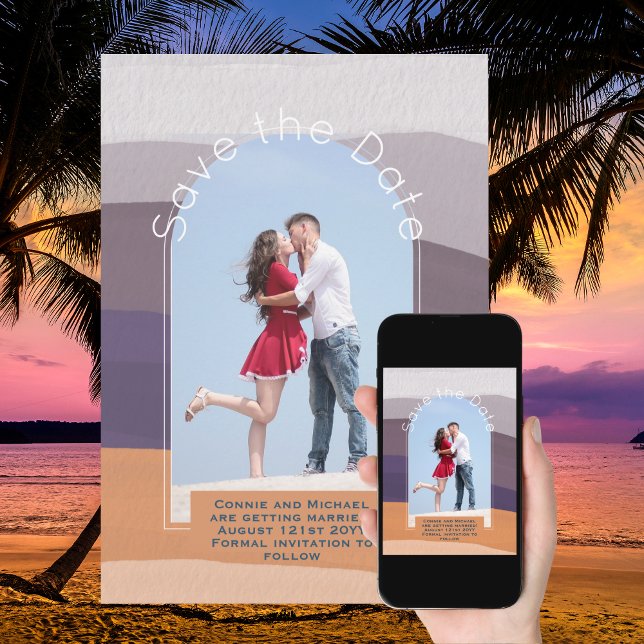 Trending Save the Date | Photo Purple Orange Chic Invitation (Creator Uploaded)