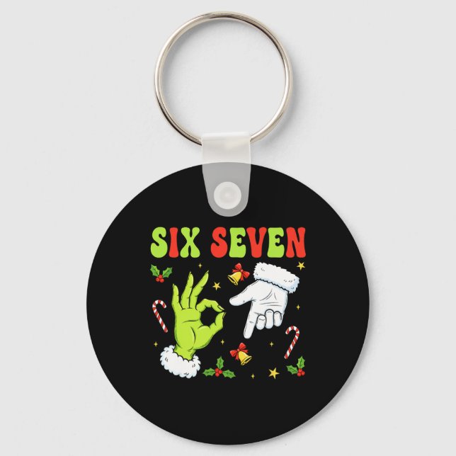Trending Six Seven Christmas Meme 67 Xmas Funny Ch Key Ring (Front)