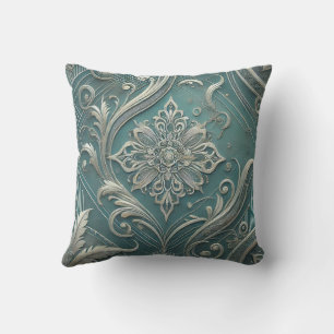 Trending Teal Intricate Floral Motif Design2 Cushion