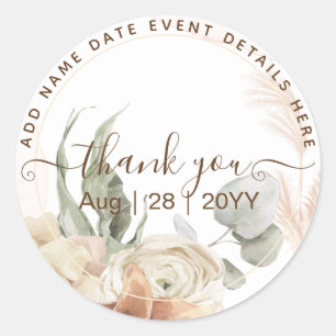 Trending Terracotta Pampas Grass Wedding Classic Round Sticker