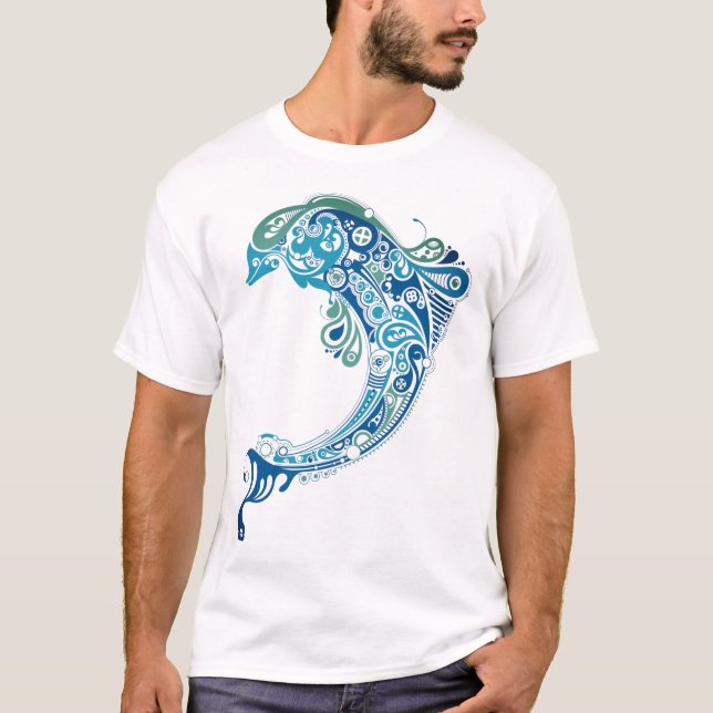 Trending Turquoise Dolphin Tattoo Abstract Art  T-Shirt (Front)