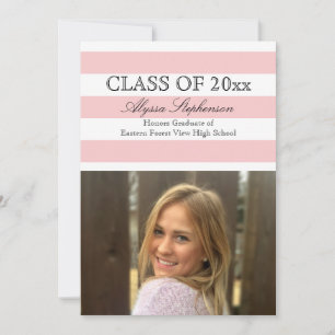 Trendsetter Pink Stripe Photo Graduation Invitation
