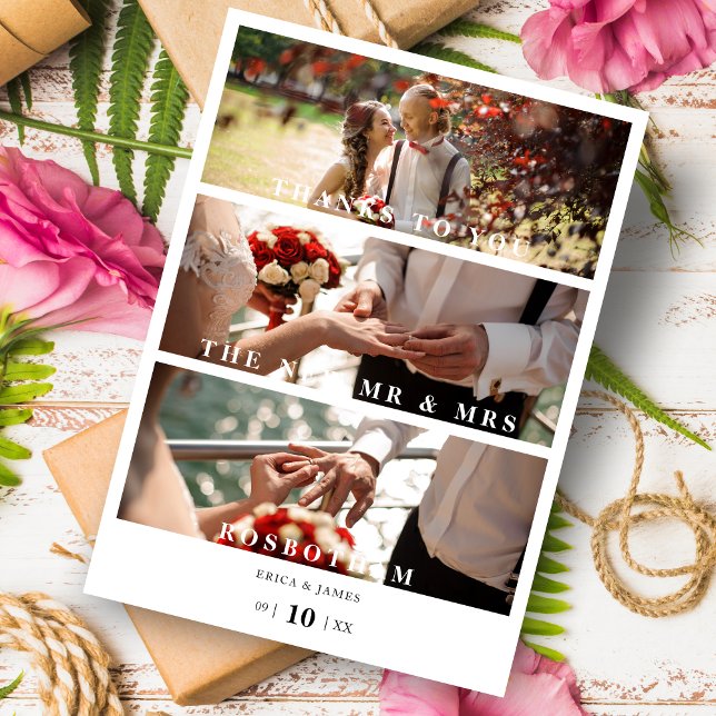 Trendsetting Minimalist Collage of 3 Modern Photos Thank You Card (Trendsetting Minimalist Collage of 3 Modern Photos Thank You Card with Envelope.)