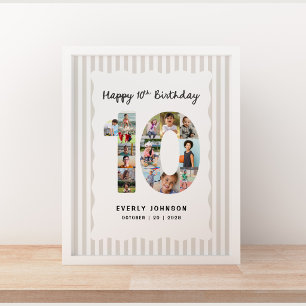 Trendy 10th Birthday Number Photo 16x20in Collage Poster
