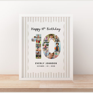 Trendy 10th Birthday Number Photo 16x20in Collage Poster