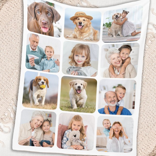 Trendy 12 Photo Collage Personalised Pictures Fleece Blanket (Creator Uploaded)