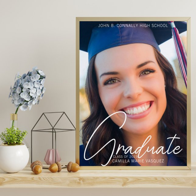 Trendy 2024 Graduation Photo White Script Party Poster (Creator Uploaded)