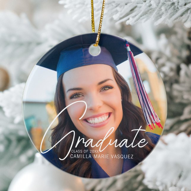 Trendy 2026 Graduation 2 Photo Custom Christmas Ceramic Tree Decoration (Creator Uploaded)