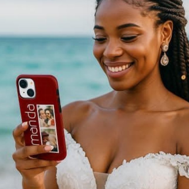 Trendy 2 Photos and Name Can Change Black iPhone Case-Mate iPhone Case (Creator Uploaded)