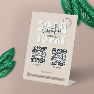 Trendy 2 QR Codes Scan to Pay Retro Beige Shop Pedestal Sign