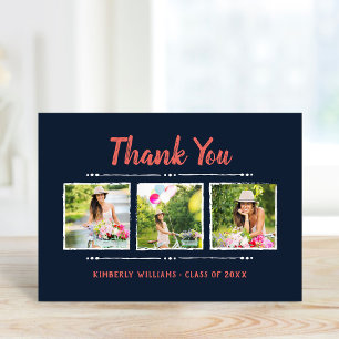 Trendy 3 Photo Collage Graduation Thank You Folded