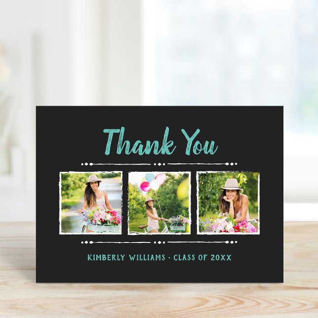 Trendy 3 Photo Collage Graduation Thank You Folded Card (Creator Uploaded)